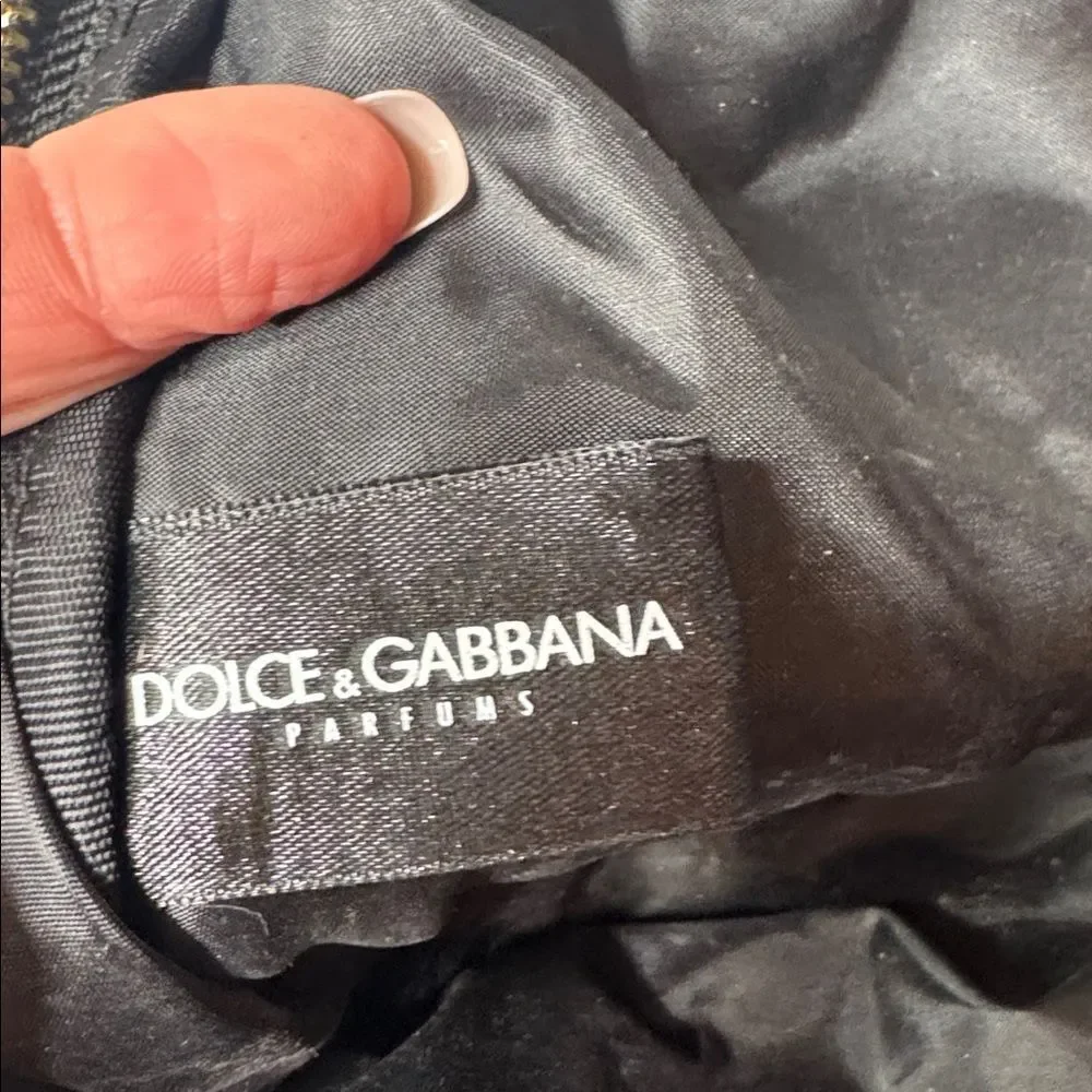 Dolce And Cabbana Black Satin Cosmetic Pouch with Gold Plaque